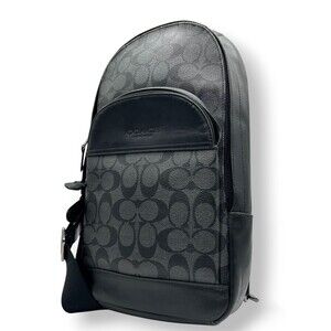 Coach Sling Bag F39942 Signature Leather Crossbody in Charcoal Gray and Black...
